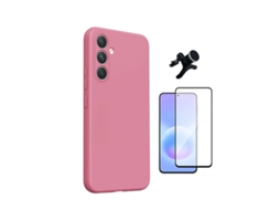Kit Vidro Temperado Capa Silicone Líquido Suporte Magnético Reforçado Phonecare Para Samsung Galaxy A27 - Rosa