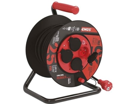 Cabo de extensão de borracha em tambor, 4 conectores, 50 m, 2,5 mm² Emos