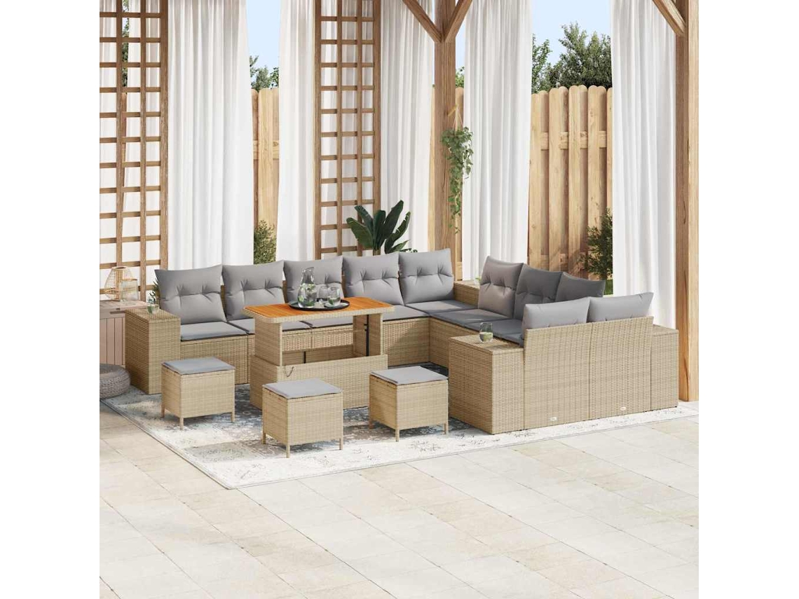 Vidaxl Conjunto De Sofá De Jardim 14 Pcs Bege E Cinza Claro Vime Pe