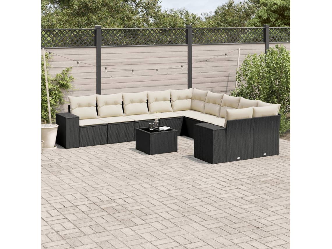 Vidaxl 11 Pcs Conjunto Sofás de Jardim C/ Almofadões Vime Pe Preto