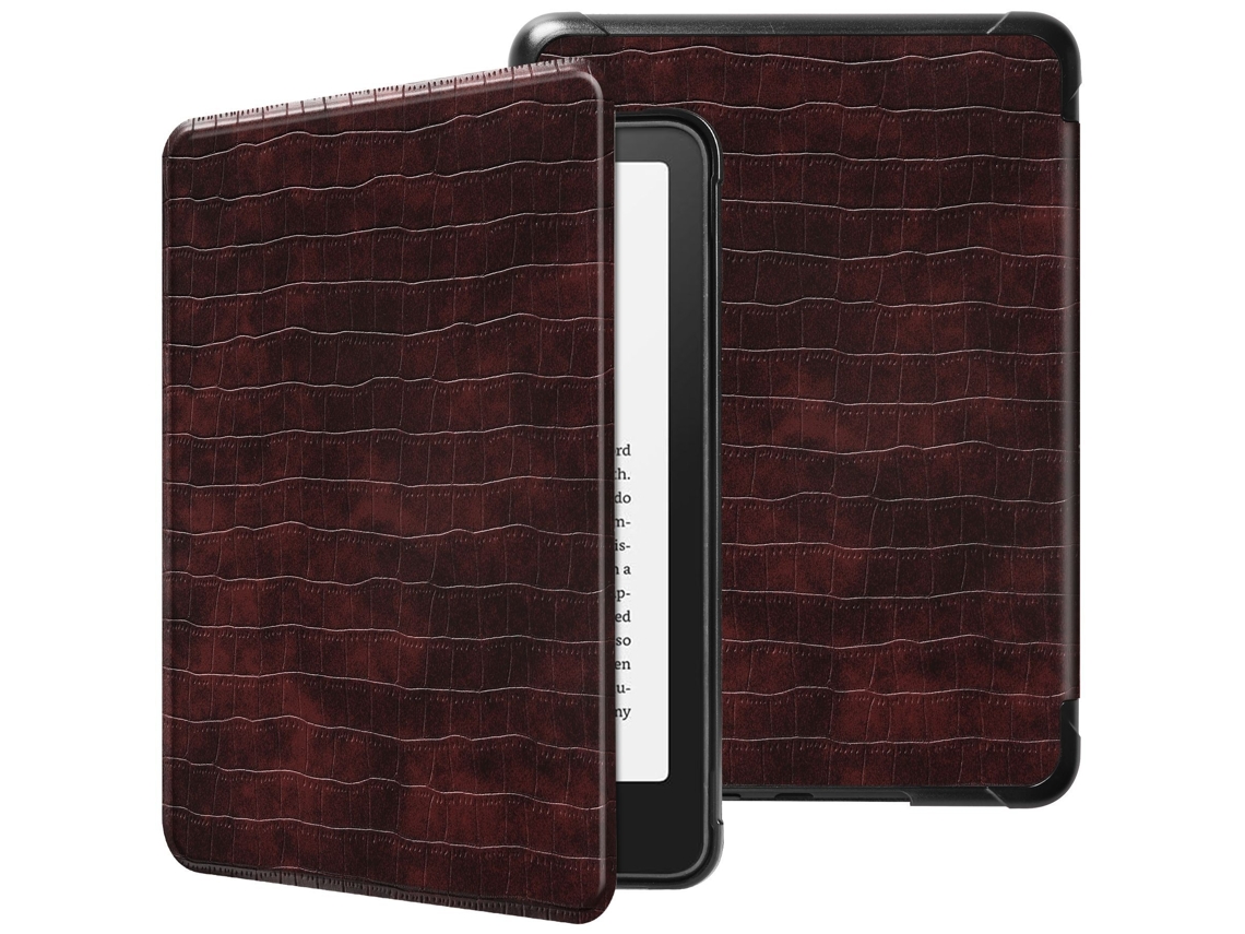 Elysve Capa Protetora Para Kindle Paperwhite 7 Polegadas 2024, Em Pele Sintética Com Padrão De Crocodilo Castanho