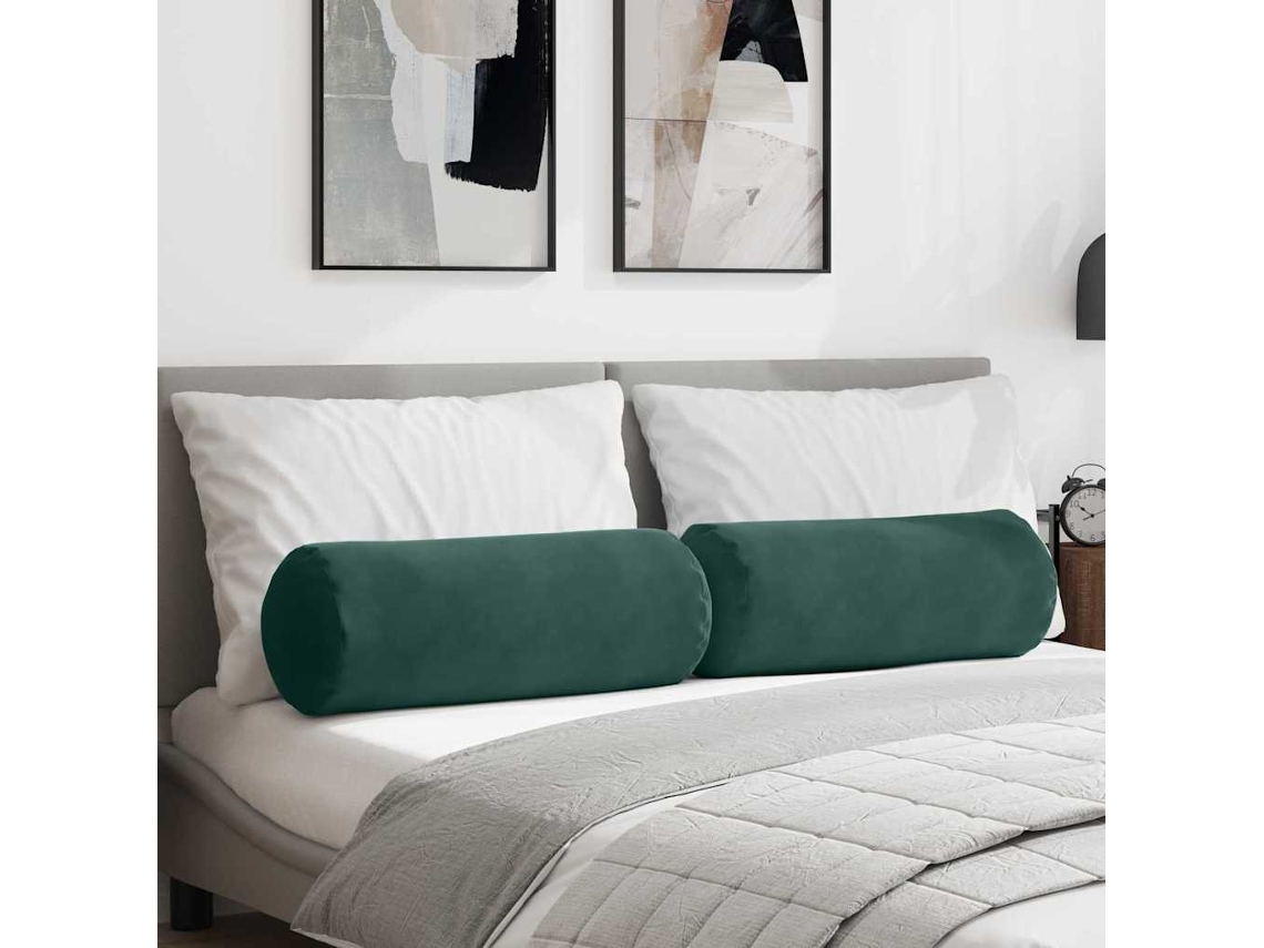 Vidaxl Almofadas De Apoio 2 Pcs Verde Escuro Ø 25 X 70 Cm