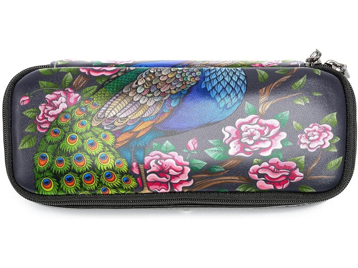 Estojo Grande Vintage Com Estampa De Pavão E Flor, Ideal Lápis, Canetas, Maquiagem, Organização, Escola E
