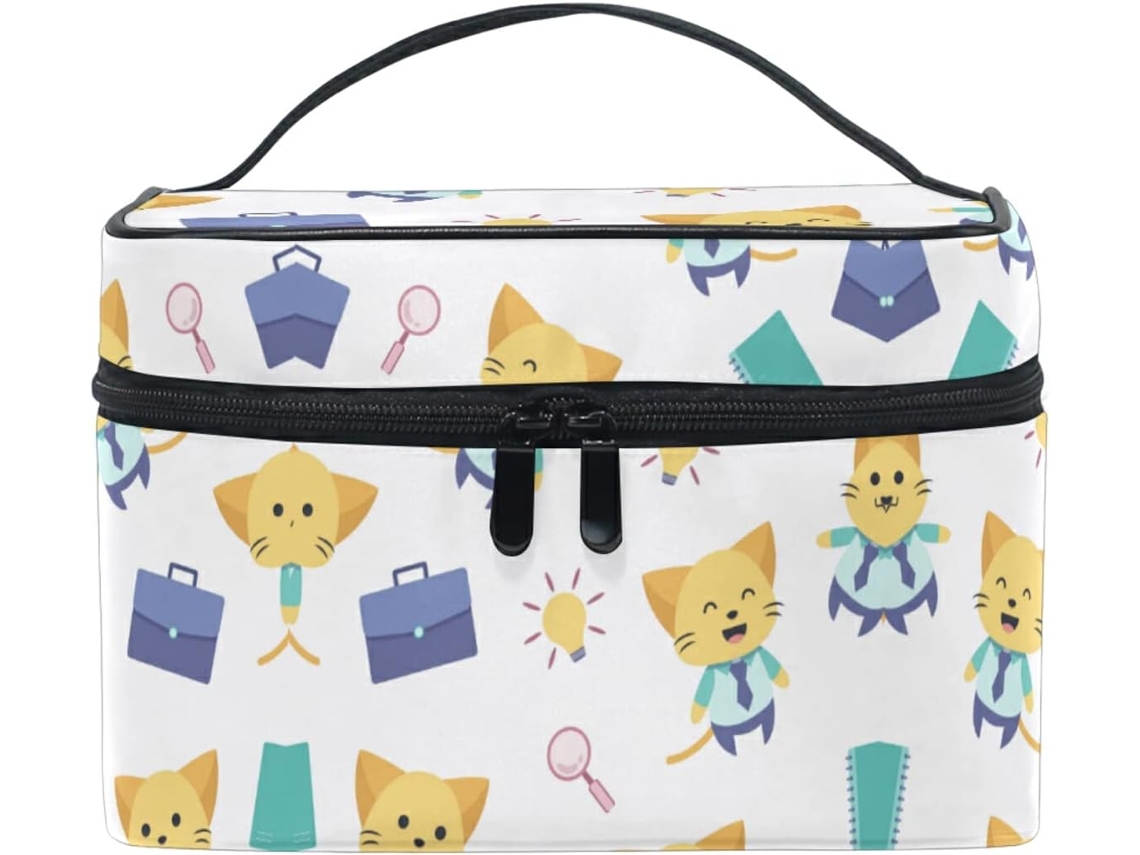 Bolsa Organizadora MARCA de Cosméticos com Estampa de Gatinhos em Tecido com Zíper para Viagens