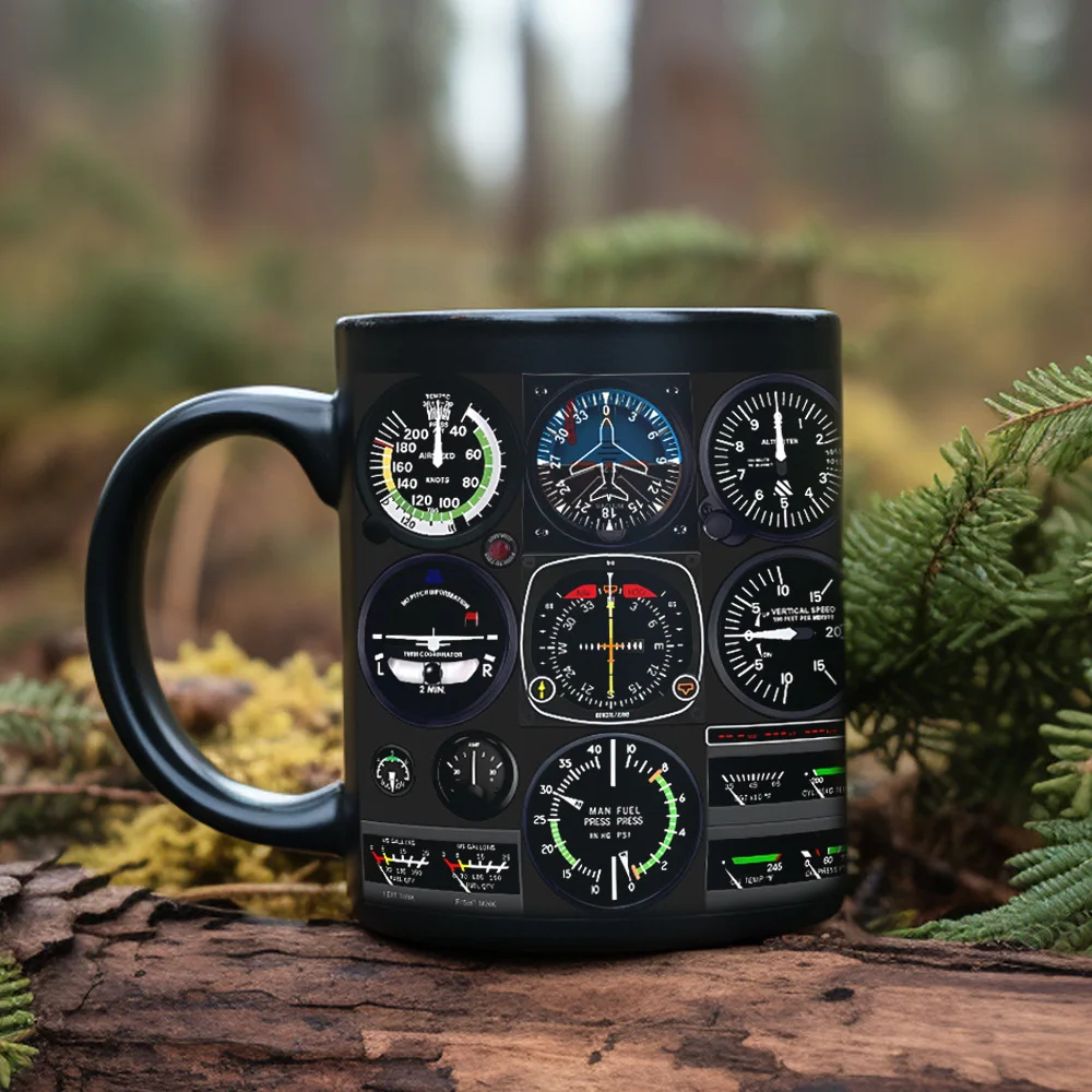 Caneca de Cerâmica Preta com Design de Painel de Avião, Caneca 3d para Chá com Leite, Caneca Criativa para o Café da Manhã MDUG (estilo 3 330ml)