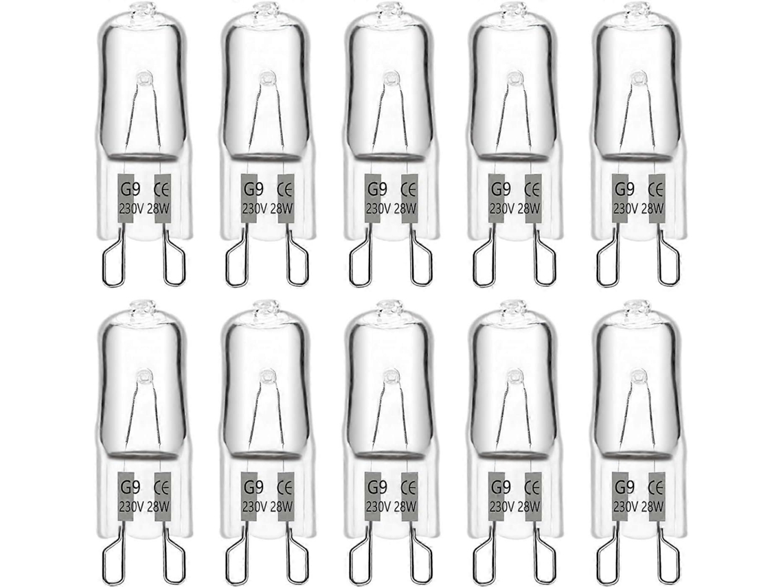 Rebe bombilla Halógena G9 28w 230v 370lm 2700k Branca Quente Regulável, 10 Unidades para Lâmpadas Pendentes, Lampadários, Apliques
