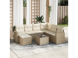 Vidaxl 8 Pcs Conjunto De Sofás P/ Jardim Com Almofadões Vime Pe Bege