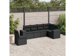 Vidaxl 6 Pcs Conjunto Sofás De Jardim C/ Almofadões Vime Pe Preto