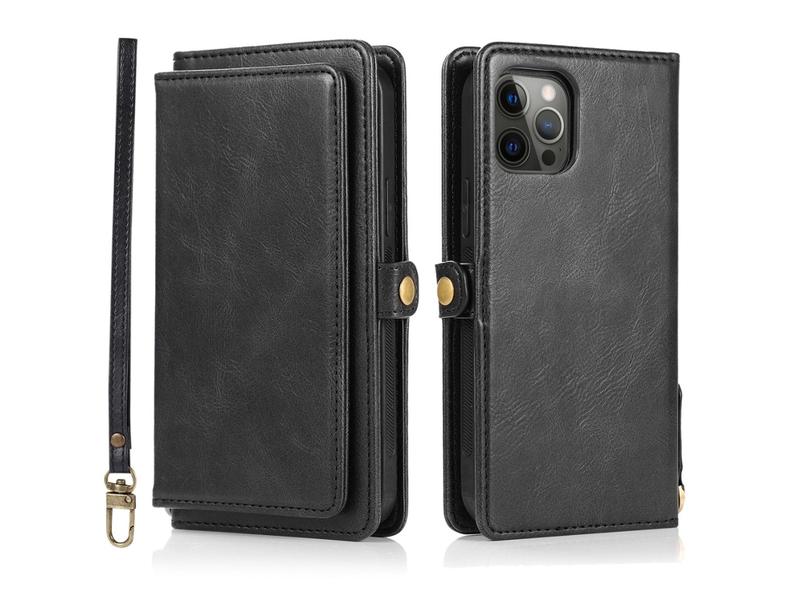 Capa Destacável Quedas Inch Para Iphone 13 Pro Max Pele Sintética Magnética Preto