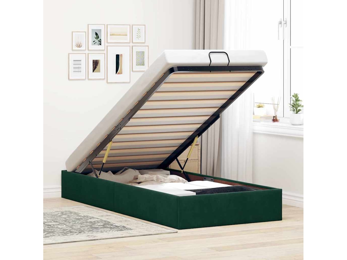 Vidaxl Ottoman Bed Frame Sem Colchão Verde Escuro 90x200 Cm Veludo