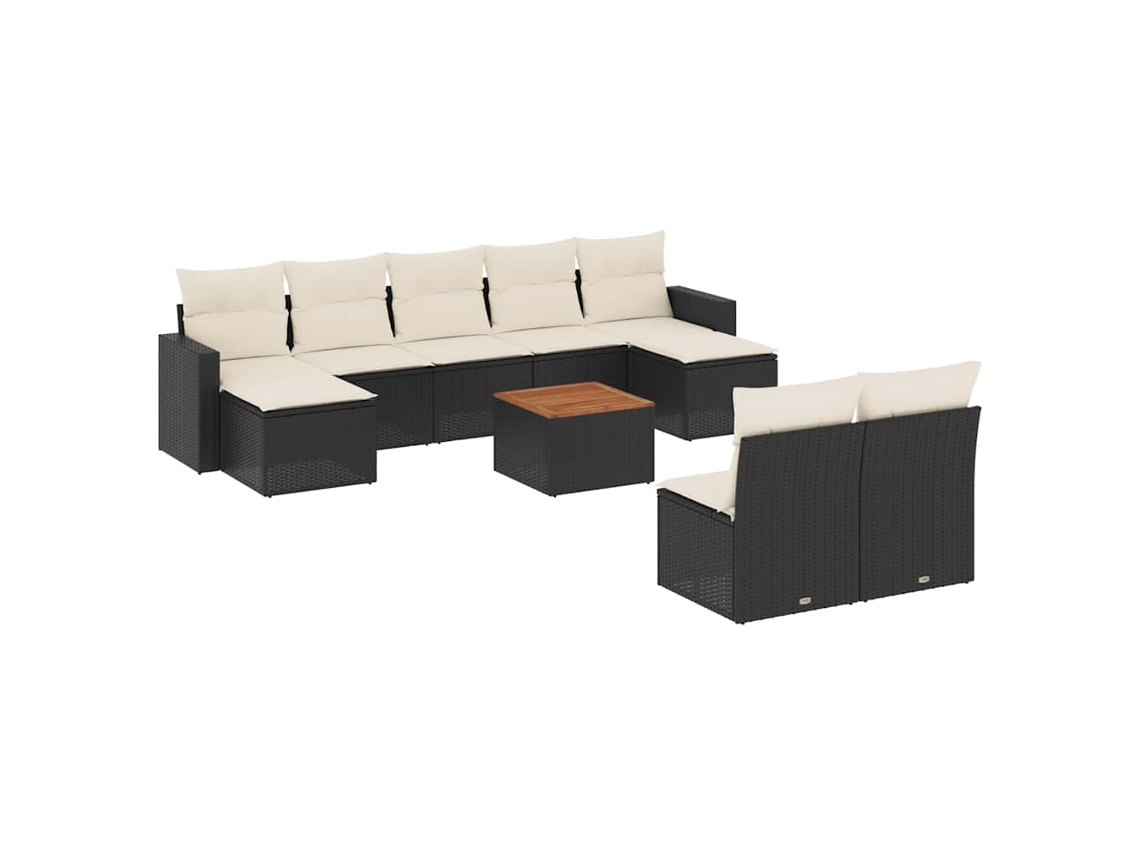 Conjunto de 10 sofás de jardim com almofadões Vime Pe Preto MAISON EXCLUSIVE (N/A)