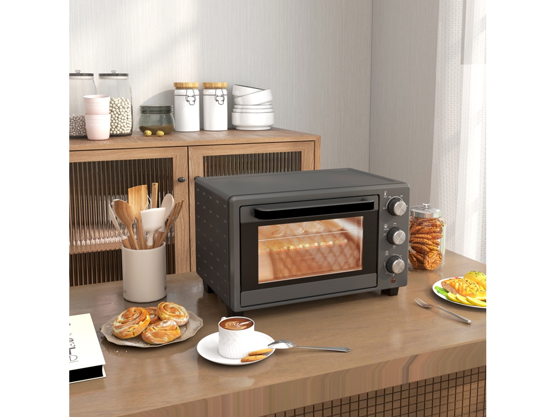 Forno De Mesa 21l 1400w Com Timer De 60 Minutos, Mini Forno Elétrico Ajustável 100°c 230°c, Inclui Grade E Assadeira, Aço Inoxidável, Cinza Quenty
