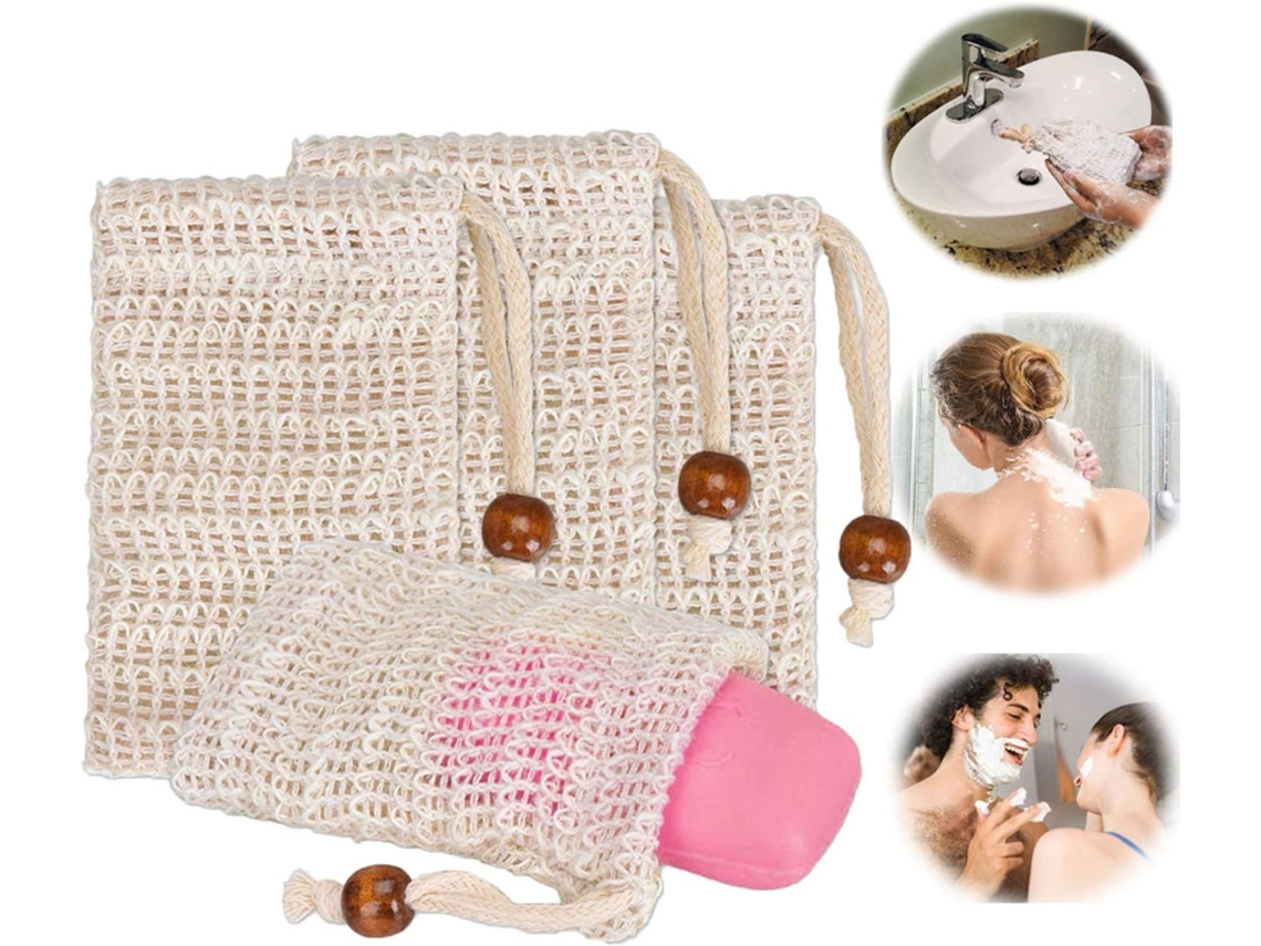 Conjunto De 4 Sacos De Sabão Em Sisal Para Massagem E Esfoliação