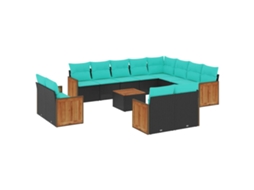 Conjunto de Sofá de Jardim, 13 Peças, Almofadas, Rattan Preto MAISON EXCLUSIVE