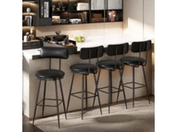 Conjunto De 4 Bancos De Bar Com Encosto, Apoio Para Os Pés, Para Bar, Sala De Jantar Banco De Bar Almofadado Em Pele Pu Preto Rosahqnda (85x38x35cm)