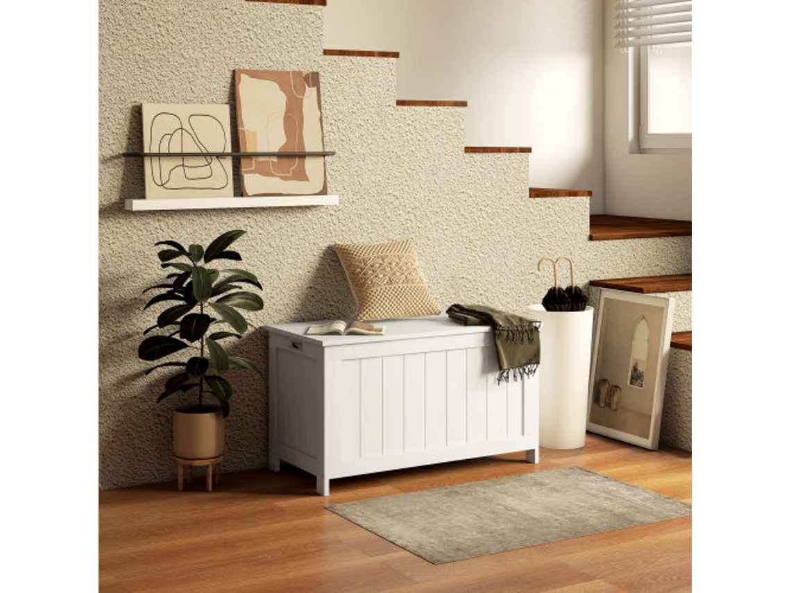 Caixa De Arrumação Com Tampa E Pegas, 81 X 40 X 46 Cm, Para Sala E Quarto, Branco