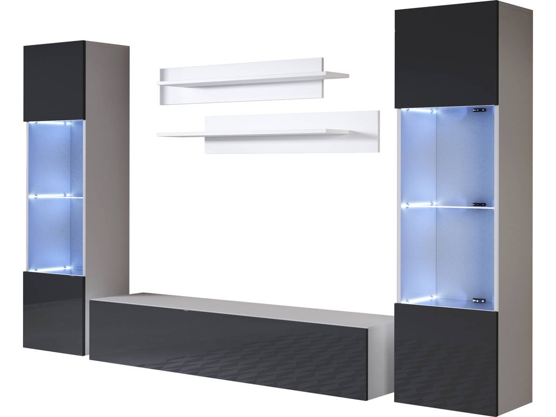 Conjunto de Móveis de TV Luke 9C MÓVEIS BONITOS (Branco e Preto - 260x40x165 cm)