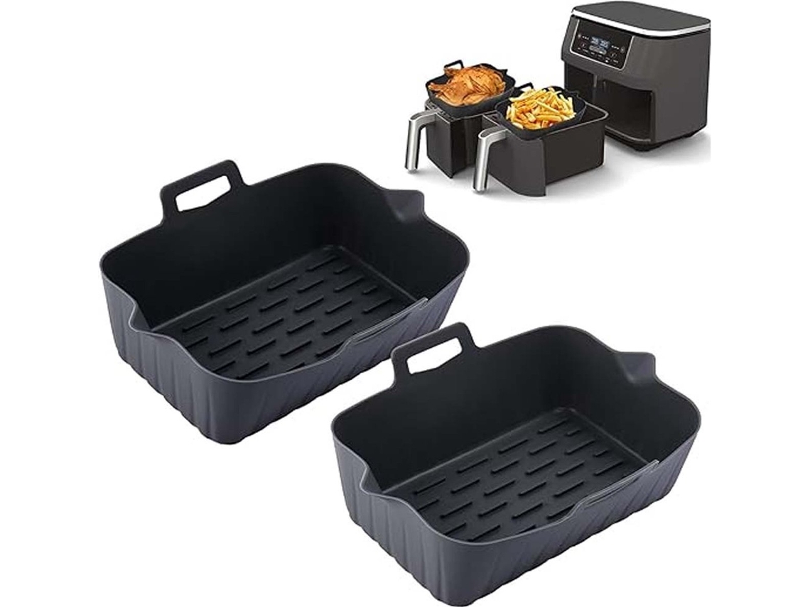 Papel Para Assar Na Fritadeira A Ar, Recipiente Descartável, Forro De Silicone, Preto, 2 Unidades, Ar Retangular.