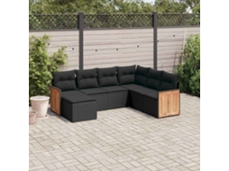 Vidaxl 7 Pcs Conjunto De Sofás P/ Jardim C/ Almofadões Vime Pe Preto
