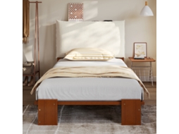 Cama Acolchoada Solteiro Infantil, Encosto Almofadado Com Velcro, Ripas Estáveis, Pernas Largas, Pinho+espuma+compensado, Marrom-escuro, 90x200cm.