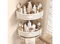 Prateleira De Chuveiro De Canto Com Ventosa,2 Níveis Sem Furação Com Toalheiro E Ganchos Para Organização Do Banheiro,suporte Para Gel (branco)