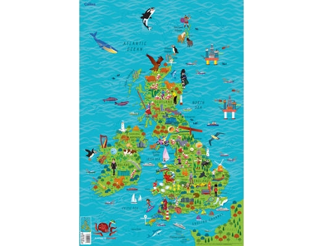 Livro children's wall map of the united kingdom and ireland de collins kids (inglês)