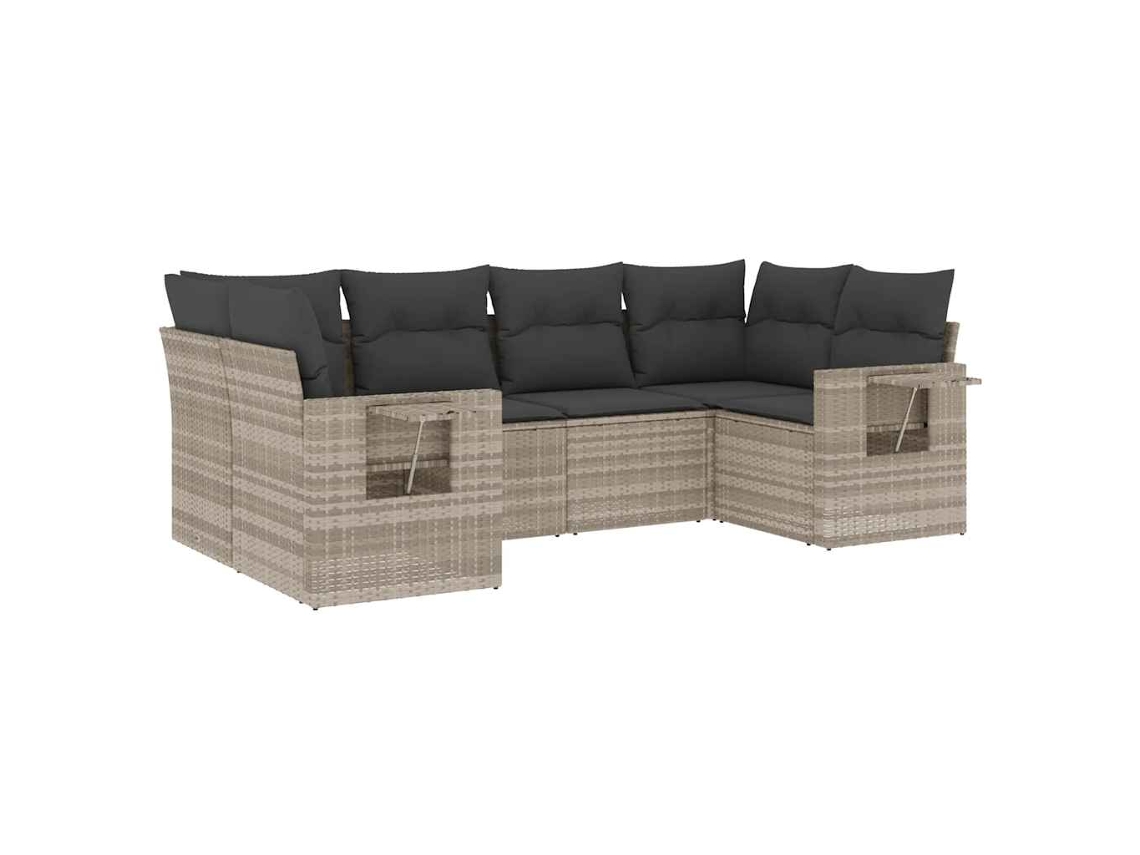 Conjunto de 6 Sofás de Jardim com Almofadões Vime Pe Cinzento Claro MAISON EXCLUSIVE (80x200 cm)