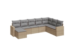 Conjunto 8 de sofás p/ jardim VIDAXL com almofadões vime PE bege