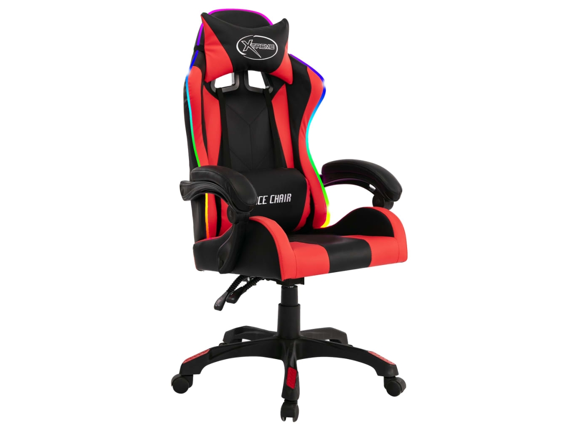 Cadeira Estilo Corrida com Luzes Led RGB Couro Artificial Vermelho/preto MAISON EXCLUSIVE