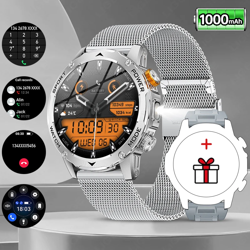 (pulseira De Malha Prateada) Smartwatch Com Chamadas Bluetooth, Bateria De 1000mah E Visor Para Atividades Físicas.