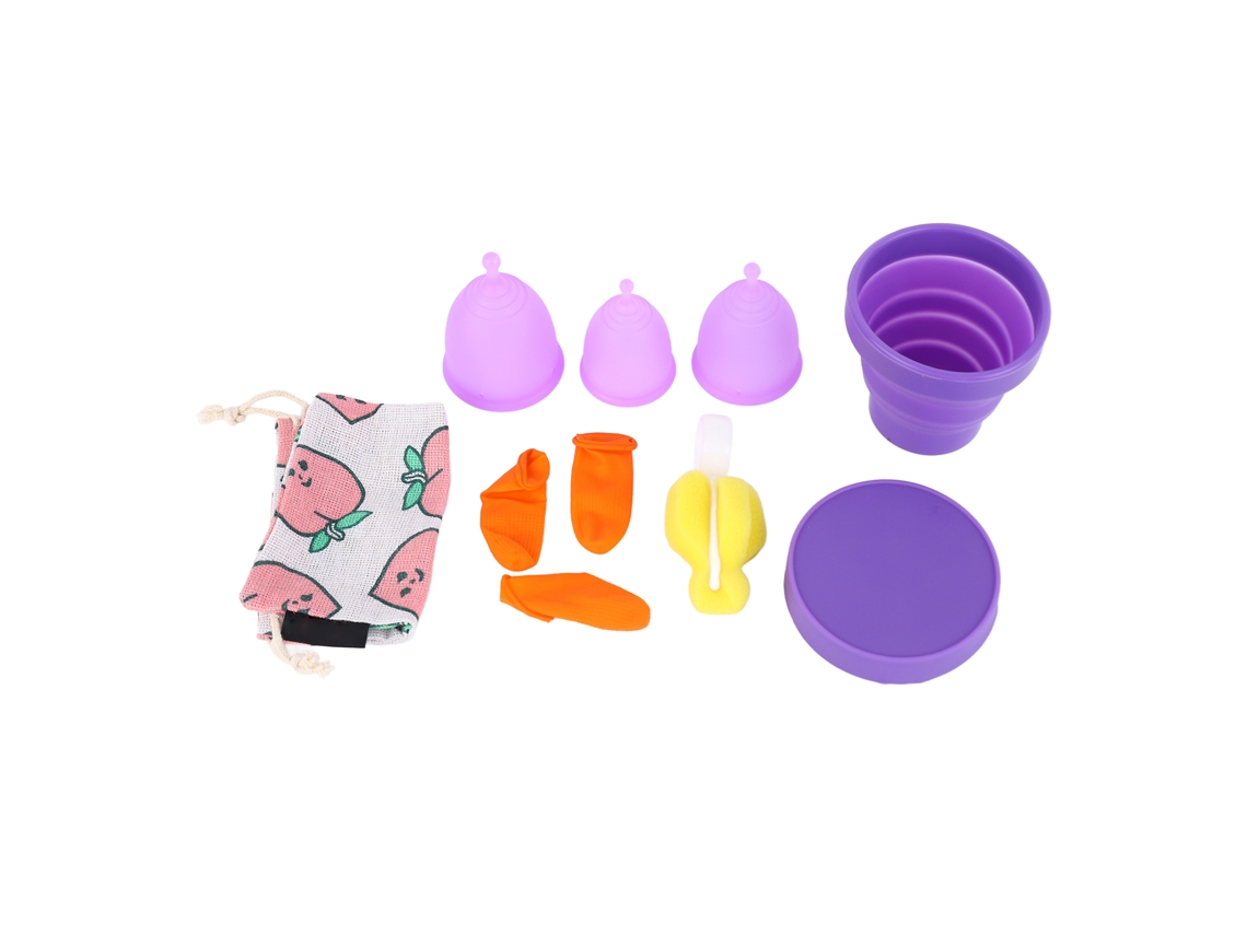 Kit Copo Menstrual de Silicone 3 Tamanhos Reutilizável Anti fugas Roxo