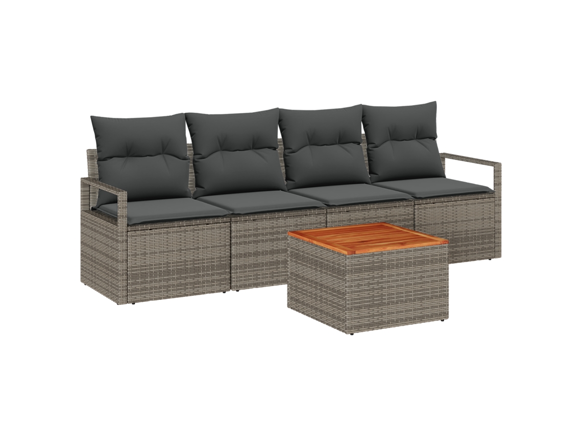 Conjunto 5 Conjunto De Sofá De Jardim Vidaxl Cinzento Vime Pe (230 X 62 X 69 Cm)