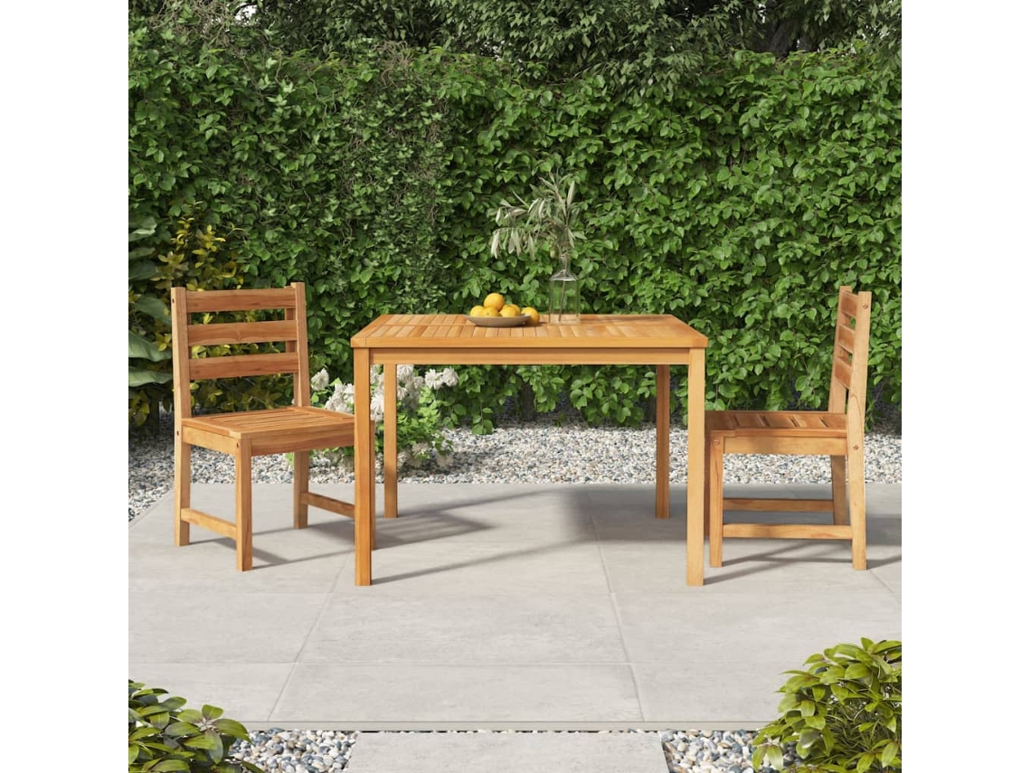 Conjunto de 3 Peças de Jantar Para Jardim Madeira De Teca Maciça Dkd Home Decor