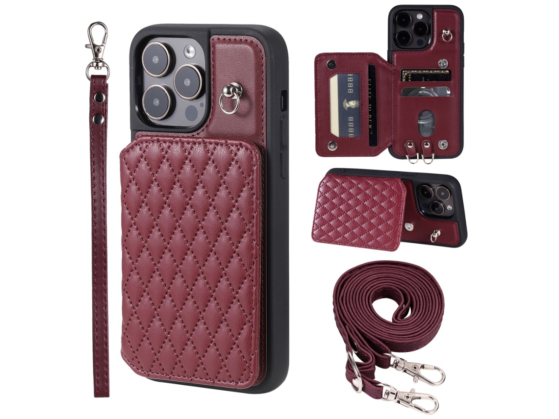 Suporte Casa Bloqueio Rfid Para Iphone 15 Pro Pele Sintética Vermelho