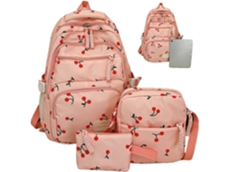Conjunto De 3 Mochilas Com Estampa Cerejas Para Meninas. Mochila Nylon Bolsa Ombro E Bolsinha. Uma