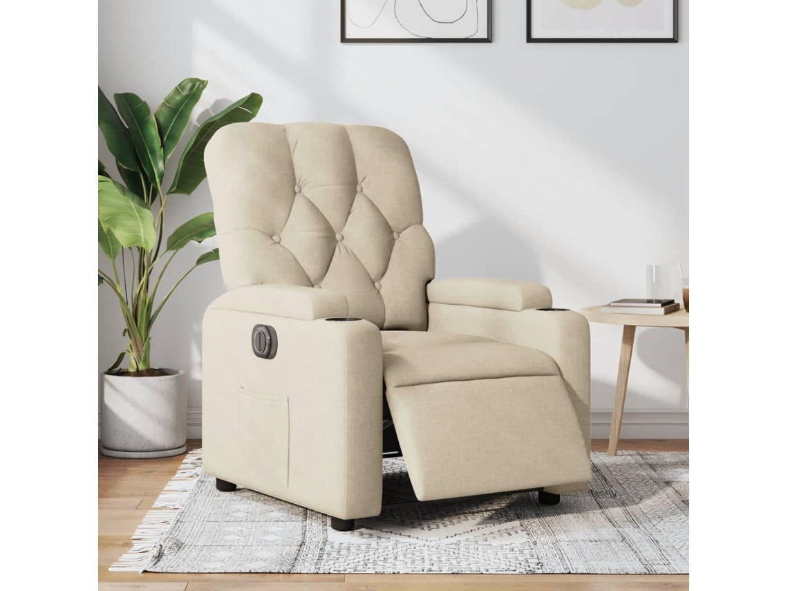 Vidaxl Poltrona Reclinável Elétrica Tecido Cor Creme