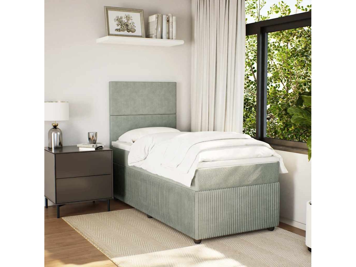 Cama Com Molas/colchão 80x200 Cm Veludo Cinza-claro