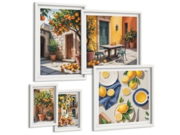 Galeria De Pinturas Murais Jardim, Frutas Cítricas E Sol Moldura Branca Quadros Para A Sala De Estar Espelharte (conjunto De 5 Imagens)