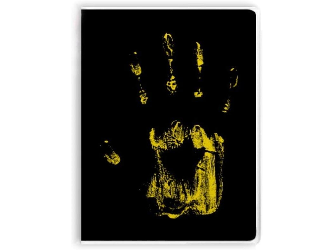 Caderno de anotações com capa temática de Halloween e terror.