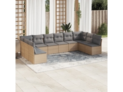 Vidaxl 10 Pcs Conjunto De Sofás P/ Jardim Com Almofadões Vime Pe Bege