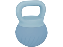 Kettlebell pré-embalado de 8 kg com área metálica e tampa antiderrapante para treinamento, 27 x 20 x 20 cm, azul transparente. Design versátil, prático e moderno.