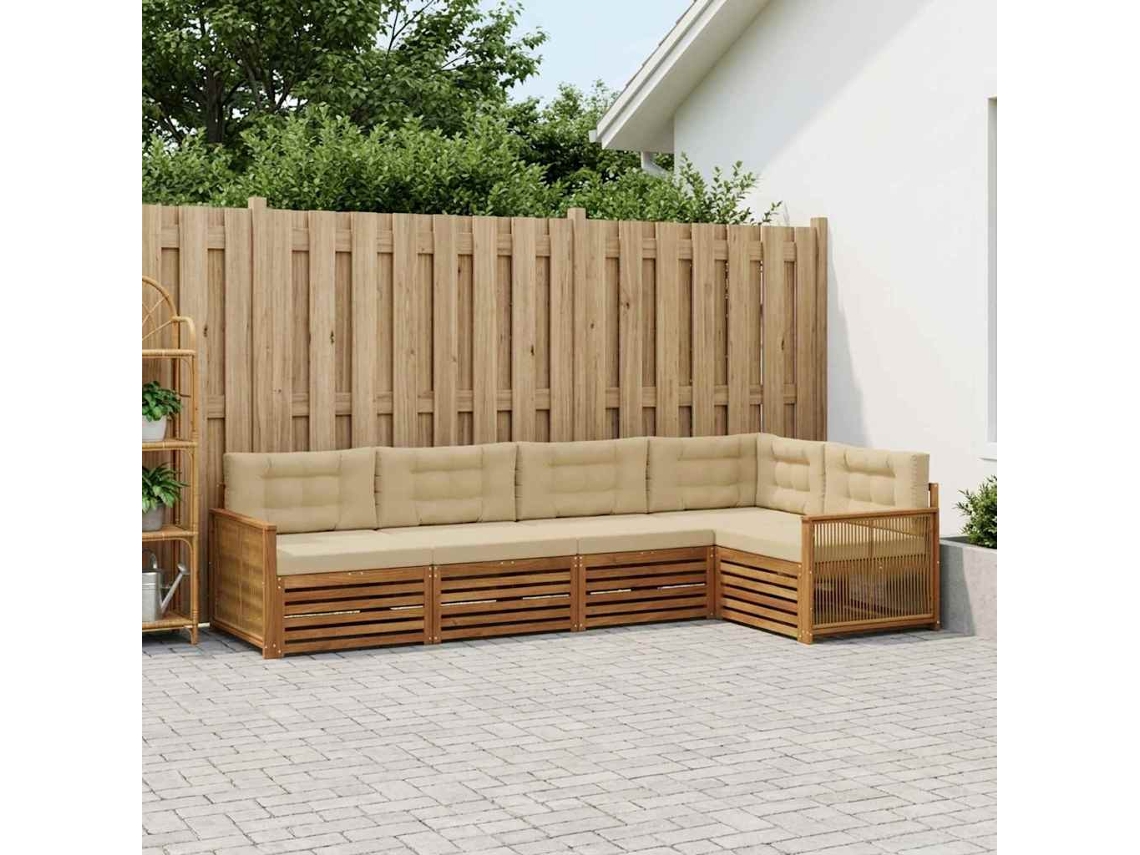 Vidaxl Conjunto De Sofás Para Exterior 5 Unid. Natural E Bege