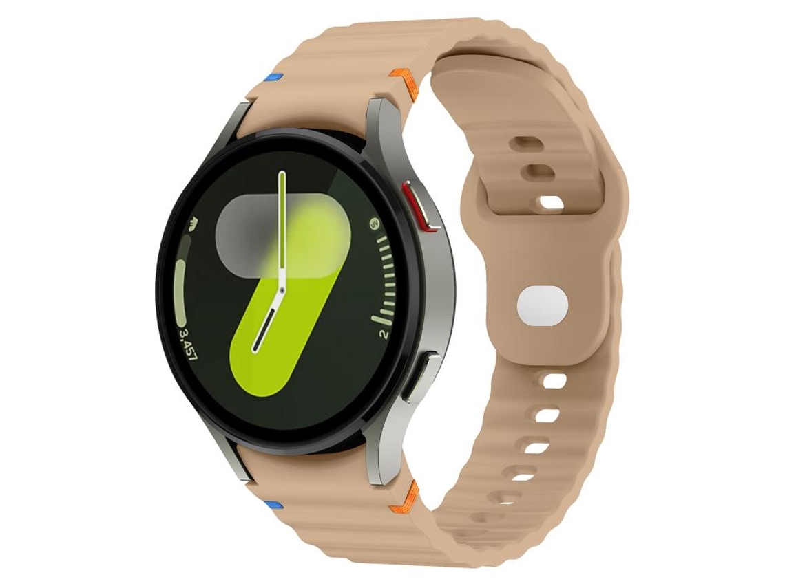Bracelete Para Samsung Galaxy Watch 7 (40/44mm) - Silicone 20mm Com Costura Ondulada E Fivela Reversa - Chá Com Leite