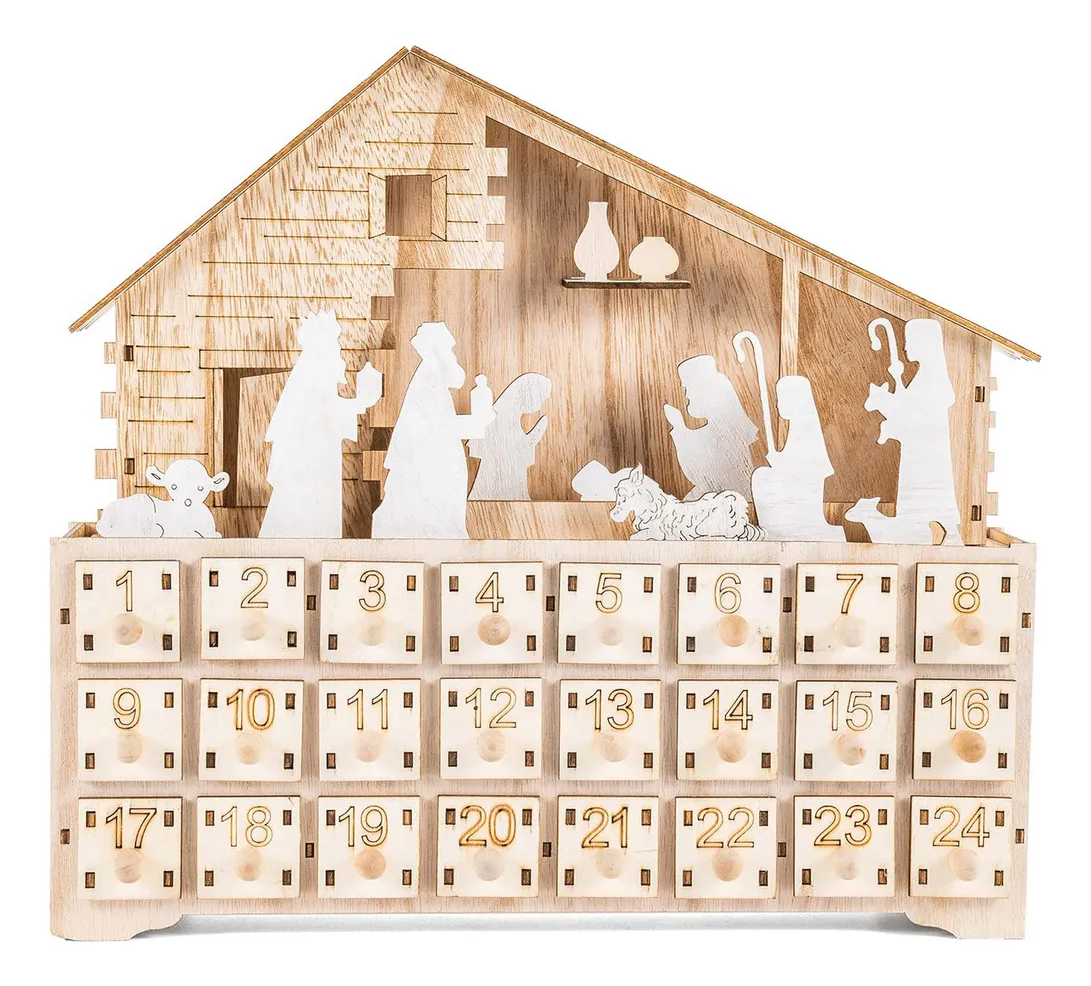 Novo Calendário Fazer Advento Casa De Madeira Led Natalvayotoy