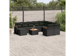 Vidaxl 11 Pcs Conjunto Sofás De Jardim C/ Almofadões Vime Pe Preto