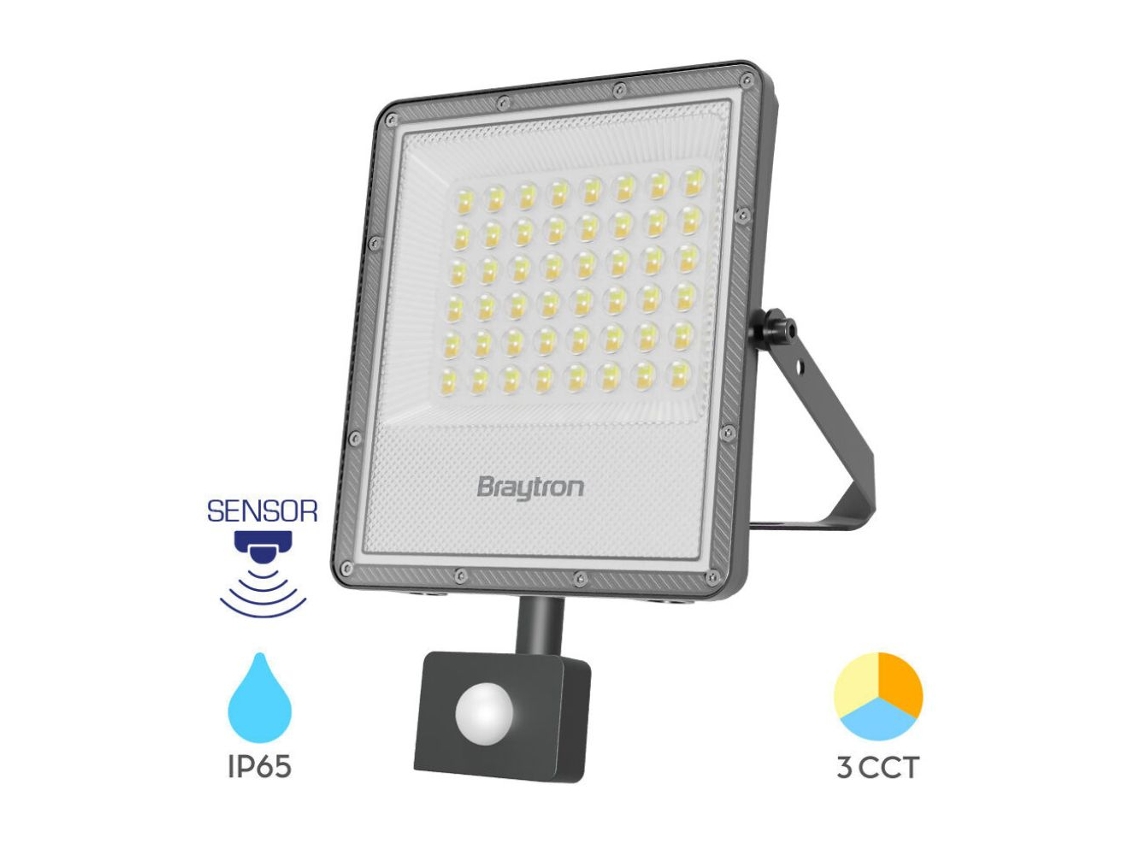 Projetor Led 50w 5500lm Ip65 Com Sensor De Movimento Cinza Braytron