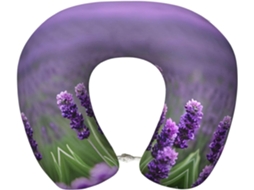 Travesseiro de Viag em Espuma Viscoelástica com Flores Roxas Cor Lavanda Suporte para o Pescoço 100 %