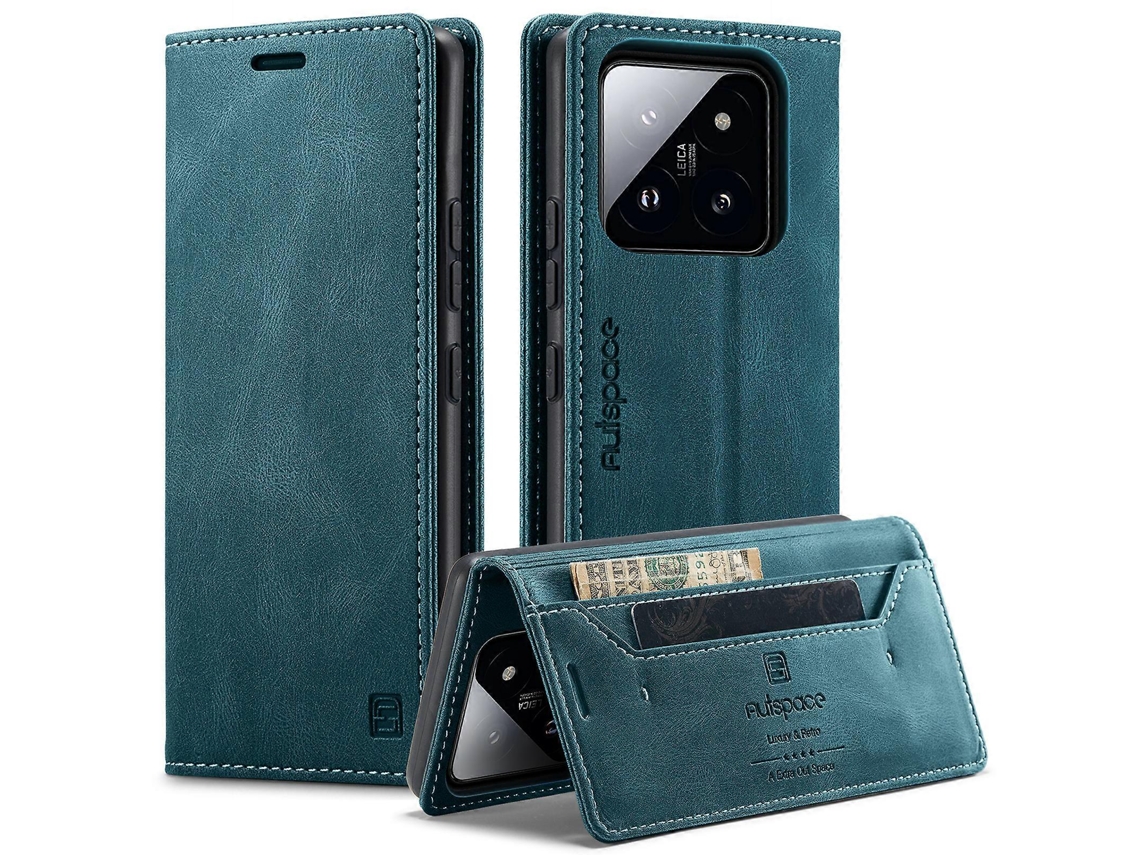 Capa Tipo Carteira Para Xiaomi 14 Autspace A01, Capa De Couro Com Suporte E Bloqueio Rfid, Azul