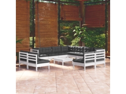 Vidaxl 12 Pcs Conj. Lounge De Jardim C/ Almofadões Pinho Maciço Branco