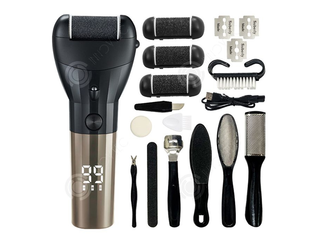 Inn Electric Foot Rasp 10 Peças 1200mAh 3 Velocidades Ajustáveis com Display Digital Lavável Esfoliação Suave Innovtec